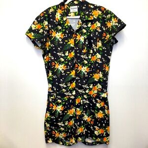 RomperJack Short Sleeve Floral Romper Large Black Relaxed Fit Casual Vacation